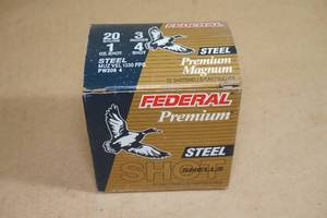lot 107 image: 25 Federal Premium Steel 20 Gauge 3 4 Shot Shotshells