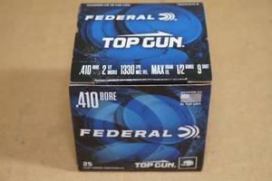 lot 114 image: 25 Federal Top Gun .410 Gauge 2-12 9 Shot Shotshells