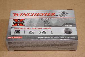 lot 126 image: 5 Winchester Super-X 12 Gauge 2-34 1 Oz Rifled Slug HP Shotshells
