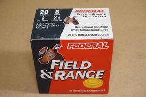 lot 129 image: 25 Federal Field and Range 20 Gauge 2-34 8 Shot Shotshells