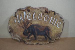 lot 208 image: Big Sky Carvers Moose Welcome Sign