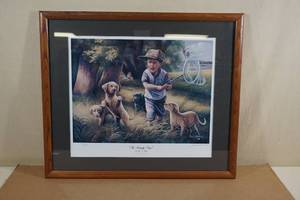 lot 215 image: John C Green The Butterfly Chase Framed Print - Signed and Numbered