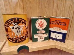 lot 148 image: (3) Vintage Gun Powder Tins