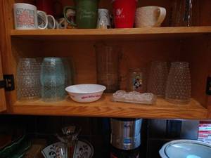 lot 225 image: Shelf of Tumblers, Disney Glass, Etc.