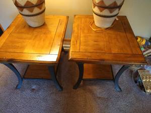 lot 394 image: (2) Wood & Metal End Tables