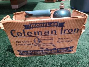lot 408 image: Vintage Coleman Gasoline Iron With Box & Accessories