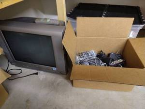 lot 449 image: Sharp TV & Box of Cordless Phones