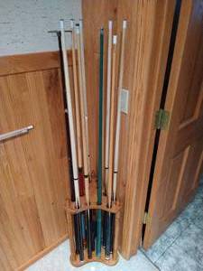 lot 480 image: Huge Pool Accessories Lot - Cues, Etc
