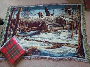lot 543 image: Terry Redlin Woven Blanket & Wool Plaid Blanket