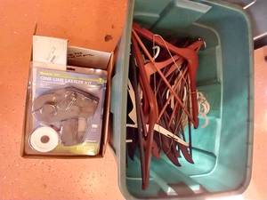 lot 552 image: Tote of Hangers, Tagger & Labeler Kit