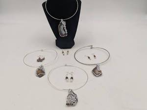 4 Beautiful Hand-Crafted Jewelry Sets with Wire-Wrapped Cut Geodes