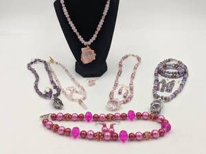 Gorgeous Hand-Crafted Jewelry with Wire-Wrapped Amethyst & Rose Quartz & Glass Pendants- 13 Pieces