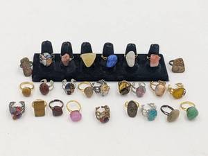 26 Beautiful Hand-Crafted Adjustable Rings with Stones & Glass