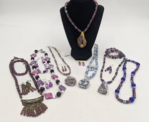 Beautiful Hand-Crafted Jewelry with Wire-Wrapped Mica, Amethyst, & Glass Pendants- 16 Pieces