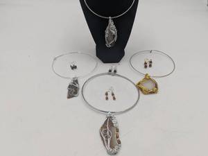 4 Beautiful Hand-Crafted Jewelry Sets with Wire-Wrapped Cut Geodes