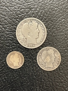 Barber Half Dollar, Quarter, and Dime