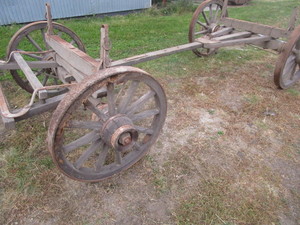 Antique wagon frame & wheels, horse...