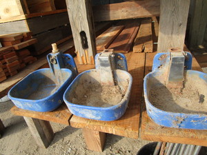Porcelain cattle drink cups, three ...