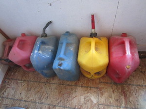 Fuel cans, qty 6- some missing caps...