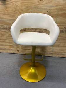 lot 99 image: BELNICK CHM20210615 Mid-Back White Vinyl Adjustable Height Barstool with Gold Base