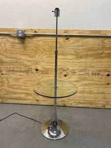 lot 100 image: ARTIVA Enzo Modern Adjustable 52 in. to 65 in. Chrome Floor Lamp with Tempered Glass Table