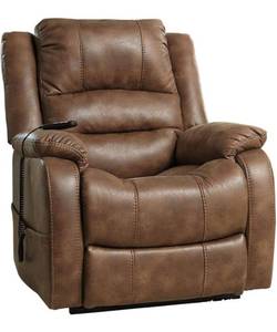 lot 3 image: Signature Design by Ashley Yandel Faux Leather Electric Power Lift Recliner for Elderly, Brown