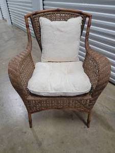 lot 28 image: Tan Rattan Wicker Armchair