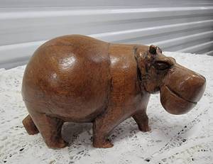 lot 73 image: Vintage Hand Carved Hippo Figurine