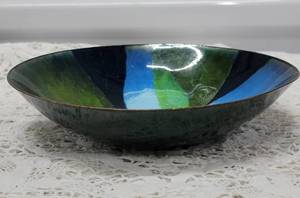 lot 36 image: Retro Enamel over Copper Enamel Bowl, artist signed
