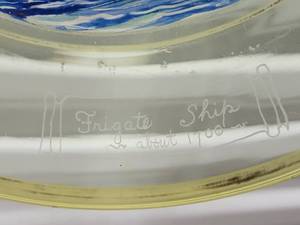 lot 51 image: Handpainted Frigate Ship Glass Charger Platter