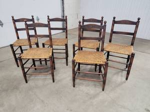lot 3 image: Woven Rush Seat Hitchcock Dining Chairs, set of 6