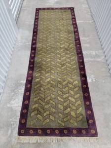 lot 49 image: Tibet Rug Company Plum and Olive Area Runner Rug  103 x 35