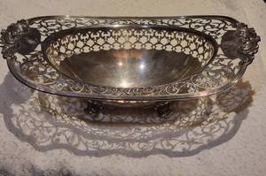 lot 15 image: Gorham Lace Reticulated Sterling Silver Dish, monogrammed C