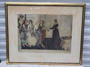 lot 54 image: Breathtaking Vintage Fine Art Print by Sandro Botticelli - Venus and the Three Graces Presenting Gifts to a Young Woman