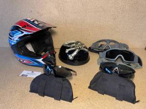 lot 31 image: Motorcycle Helmets with Ballistic Goggles and Sunglasses