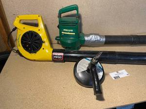 lot 59 image: Pipe-Works Drill  Hand Powered Drain Auger, Paramount and Weed Eater Leaf Blowers