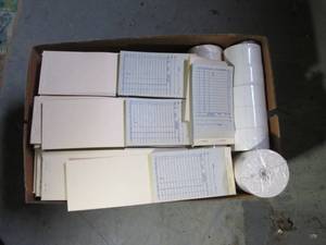 Large box of receipt books and pape...