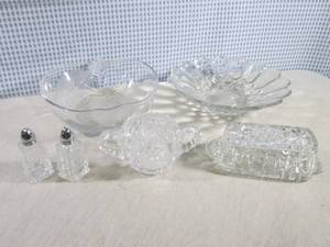 lot 157 image: (FS) Glass Butter Dish, Sugar Bowl,...