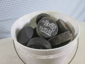 lot 169 image: (CS) 40 Hockey Pucks in Bucket...