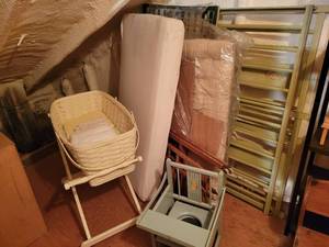 lot 84 image: Vintage Woven Bassinet, Potty Chair and Cribs - NO SHIPPING