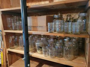 lot 122 image: Lot of 50 canning Jars and Rings - All Contents on (2) Shelves - NO SHIPPING