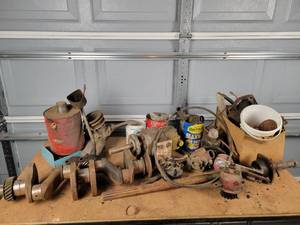 lot 266 image: Lot of FORD Jubilee Engine Parts and More - Crankshaft, PTO Shaft, Pumps, Fan, Marvel Schebler Carburetor, Governor and More - NO SHIPPING