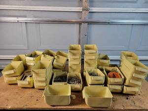 lot 268 image: (46) Vintage Metal Parts Bins - 6 x 4 x 3 Each - Some have Hardware - NO SHIPPING