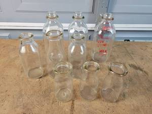 lot 310 image: (9) Antique Milk Bottles - (3) Quart, (3) Pint and (3) Half Pint