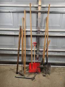 lot 378 image: Shovel, Rakes, Hoe, Squeegee and More - NO SHIPPING