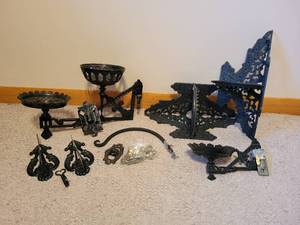 lot 65 image: Cast Iron Finger Lamp Sconces, Corner Shelves, Memo Holders, and MORE