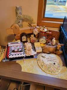 lot 144 image: Lot of Home Dcor, Cookbooks, Firefighter-Themed Beer Stein with Bell, Wooden Wiener Dog Toy, and MORE NO SHIPPING