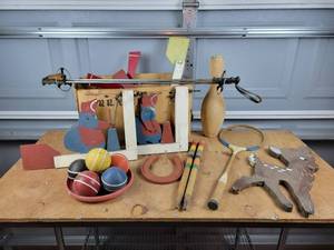 lot 201 image: Whirligigs (Parts), Old Bowling Pin, Croquet Balls and More - NO SHIPPING