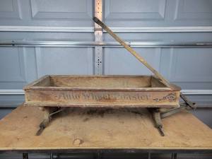 lot 5 image: Antique Auto-Wheel Coaster Wood Wagon No. 61 Roller Bearing - Approx. 32 x 13.5 x 4  - Missing Wheels