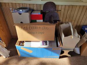 lot 173 image: Assortment of DVDs, CDs, Cassette Tapes, Books, and MORE NO SHIPPING